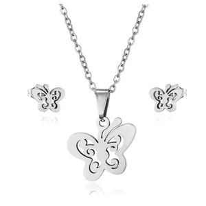 Stainless steel spring butterfly earring and necklace jewelry set